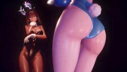 2girls 3d absurdly_long_hair animal_ears animated ass asuna_(blue_archive) asuna_(bunny)_(blue_archive) blue_archive blush bouncing_breasts bow bowtie breasts breasts_out cameltoe closed_eyes closed_mouth cowboy_shot dancing dark-skinned_female dark_skin detached_collar expressionless fake_animal_ears fake_tail gloves grey_hair hair_over_one_eye halo indoors jiggle karin_(blue_archive) karin_(bunny)_(blue_archive) large_breasts leotard leotard_pull long_hair meme multiple_girls music ngon nipples no_bra playboy_bunny rabbit_ears rabbit_tail shikanoko_nokonoko_koshitantan shiny_skin sidelocks sound standing tail thighs very_long_hair video wrist_cuffs yellow_eyes