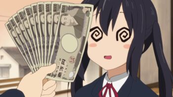1girl @_@ animated animated_gif third-party_edit fistful_of_yen houbunsha k-on! money nakano_azusa screencap third-party_edit