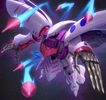 absurdres beam_cannon claws commentary_request contrail endou_touya funnels_(gundam) gundam highres mecha mecha_focus mobile_suit neo_zeon no_humans qubeley robot science_fiction space star_(sky) thrusters zero_gravity zeta_gundam zeta_gundam_define