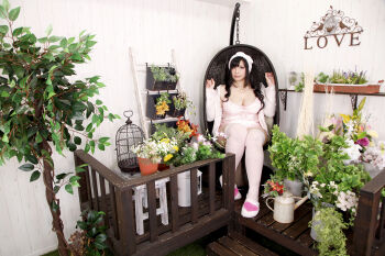 1girl asian black_hair breasts chouzuki_maryou cleavage jewelry large_breasts necklace photo_(medium) plump solo