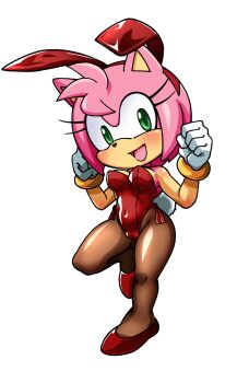 absurdres aku_tojyo amy_rose cleft_of_venus cutout hedgehog highres playboy_bunny solo_focus sonic_(series) transparent_background uncensored