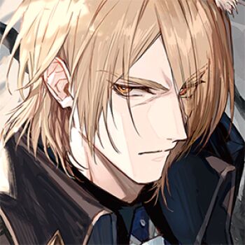 1boy animal_ear_fluff animal_ears arknights black_jacket black_shirt blonde_hair close-up closed_mouth collared_jacket collared_shirt eyes_visible_through_hair furrowed_brow grey_background hair_over_one_eye horse_boy horse_ears jacket korean_commentary looking_at_viewer lowres male_focus mature_male mlynar_(arknights) necktie orange_eyes portrait seomouse serious shirt short_hair solo white_necktie wrinkled_skin