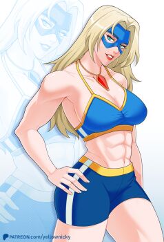 Rule 34 | 1girl, blonde blazer, blonde hair, commentary, dispatch, english commentary, green eyes, highres, muscular, muscular female, yellow nicky