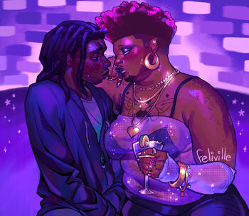 Rule 34 | 2boys, absurdres, aquiline nose, armpit hair, bead necklace, beads, black hair, blush, bra, breasts, brown hair, chest hair, chest tattoo, crossdressing, crossdressing (mtf), dark-skinned male, dark skin, dreadlocks, earrings, eyeshadow, facial hair, fat, feliville, fingernails, girly boy, gold bangle, hairy, high top fade, highres, hoop earrings, jewelry, lips, lipstick, long hair, makeup, mole, mole under mouth, multiple boys, mustache, nail polish, navel hair, necklace, nose, original, pimple, ring, rouge (makeup), santiago mendoza, see-through clothes, see-through shirt, shirt, shoulder hair, sparkle, tattoo, thick lips, underwear, very dark skin, yaoi, zayd garcia