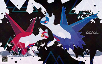 character_name claws dragon gen_3_pokemon latias latios legendary_pokemon meme_(sleepsheep) nintendo no_humans pokemon pokemon_(creature) pokemon_focus red_eyes star_(symbol) star_in_eye symbol_in_eye wings yellow_eyes