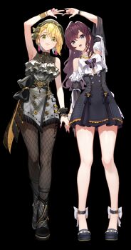 2girls black_dress black_shoes commentary_request dress green_eyes highres ichinose_shiki idolmaster idolmaster_cinderella_girls idolmaster_cinderella_girls_starlight_stage khorosho long_hair miyamoto_frederica multiple_girls nail_polish open_mouth shoes standing