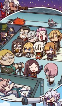 6+boys 6+girls akuta_hinako beryl_gut bomb chaldea_security_organization chaldea_uniform chibi chibi_only commentary_request creature crypters_(fate/grand_order) daybit_sem_void explosive face_down fate/grand_order fate_(series) fou_(fate) fujimaru_ritsuka_(female) fuyuki_(fate/grand_order) game_cg glasses grand_caster_(fate) group_picture jingle_abel_meuniere kadoc_zemlupus kirschtaria_wodime leonardo_da_vinci_(caster)_(fate) leonardo_da_vinci_(fate) lev_lainur_flauros mash_kyrielight merlin_(fate) multiple_boys multiple_girls nose_bubble official_art olga_marie_animusphere ophelia_phamrsolone pointing riyo_(lyomsnpmp) romani_archaman scandinavia_peperoncino sitting sleeping solomon_(fate) telescope third-party_source yu_mei-ren_(fate)