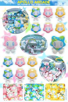 1girl 3d 3others angel apollo_(rinihimme) arcade blush_stickers character_doll crane_game doll fisheye grey_hair halo highres indoors multiple_others multiple_persona original perspective red_eyes ri2.0_(rinihimme) rinihimme sparkle sticker_(medium) stuffed_toy watermark web_address