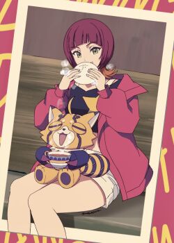 digimon digimon_(creature) digimon_beatbreak highres jacket mas_square pristimon sakuya_reina short_hair star_(symbol)