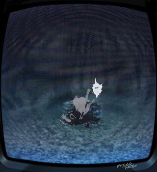 1girl absurdres barefoot black_hair commentary cosplay dress english_commentary english_text highres long_hair mercy_modiste myth1carts paid_reward_available solo speech_bubble static television the_ring vallure virtual_youtuber well yamamura_sadako yamamura_sadako_(cosplay)