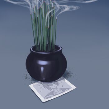 1boy ashes closed_mouth collarbone commentary double-parted_bangs ear_cuffs earrings hair_behind_ear hair_between_eyes highres iei incense incense_burner indigo_(indigo_aoi) jacket jewelry looking_ahead male_focus mayuzumi_kai mayuzumi_kai_(1st_costume) nijisanji open_clothes open_jacket photo_(object) protected_link shirt short_hair smile smoke smoke_trail solo symbol-only_commentary t-shirt upper_body virtual_youtuber