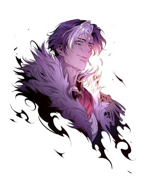 Rule 34 | 1boy, 5altybitter5, adam's apple, black coat, black hair, coat, commentary request, cropped torso, earrings, emet-selch, epaulettes, final fantasy, final fantasy xiv, forehead jewel, fur-trimmed coat, fur trim, garlean, highres, jewelry, korean commentary, looking ahead, male focus, multicolored hair, portrait, short hair, simple background, single earring, solo, streaked hair, two-tone hair, white background, white streaks, yellow eyes