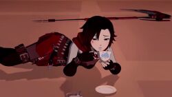 animated anime_screenshot ascending drinking_tea injury ruby_rose rwby shocked_pupils suicide tagme video