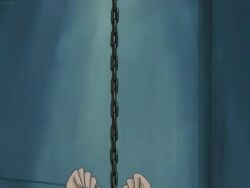 1boy 1girl animated breast_slap breasts brown_hair female_pubic_hair glasses handcuffed hetero karen_(vinus_file) large_breasts nude open_clothes open_shirt pubic_hair shin_ban_megami_tantei_vinus_file slapping sound tagme video