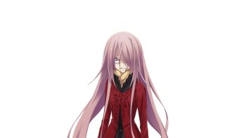 Rule 34 | 1girl, angry, black dress, blue eyes, burn scar, chaos;child, clenched teeth, constricted pupils, crazy eyes, dress, frilled dress, frilled jacket, frills, furious, game cg, haida riko, hair over one eye, highres, jacket, long hair, looking at viewer, matsuo yukihiro, messy hair, non-web source, official art, pink hair, red jacket, scar, scar on face, scarf, science adventure, solo, sprite, teeth, transparent background, veiny face, very long hair, wide-eyed, yellow scarf