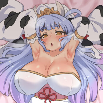 1girl animal_print armpits basukechi breasts catura_(granblue_fantasy) cow_print granblue_fantasy large_breasts solo tagme