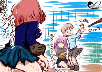 Rule 34 | 3girls, aki (girls und panzer), baseball, blue shirt, blue skirt, blue sweater, girls und panzer, girls und panzer little army, grey shirt, grey skirt, guero nuko, keizoku school uniform, kuromorimine school uniform, long hair, multiple girls, one-hour drawing challenge, pink hair, rosehip (girls und panzer), school uniform, sheska (girls und panzer), shirt, short hair, skirt, st. gloriana's school uniform, sweater, translation request, twitter username, white hair