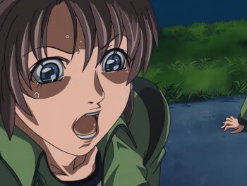 00s 2004 2girls animated animated_gif bible_black bible_black_new_testament breasts brown_eyes brown_hair gym_shorts gym_uniform hair_ornament jacket multiple_girls open_mouth outdoors park pussy_juice running_shoes shin_bible_black shorts socks surprised tagme twintails