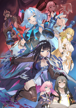 Rule 34 | 1boy, 6+girls, absurdres, aglaea (honkai: star rail), black hair, black jacket, blonde hair, blue dress, blue eyes, blue hair, book, breasts, cerydra (honkai: star rail), chess piece, chinese commentary, cleavage, coat, commentary request, crown, cyrene (aedes elysiae) (honkai: star rail), cyrene (honkai: star rail), dress, evernight (honkai: star rail), green eyes, grey hair, hair intakes, highres, holding, holding quill, holding scepter, holding umbrella, honkai: star rail, honkai (series), hua zhi ren, hysilens (honkai: star rail), irontomb, jacket, jellyfish, large breasts, laurel crown, lygus (honkai: star rail), march 7th (honkai: star rail), multicolored hair, multiple girls, open book, pawn (chess), pink hair, purple coat, quill, red eyes, robot, rook (chess), scepter, shirt, short hair, sideboob, stelle (honkai: star rail), trailblazer (honkai: star rail), two-tone hair, umbrella, white dress, white hair, white shirt, yellow eyes