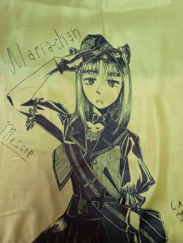 Rule 34 | 1girl, bordfunker133, cross, frilled sleeves, frills, gloves, hat, highres, iron cross, leather, leather gloves, luminous witches, maria magdalena dietrich, miniskirt, monochrome, photo (medium), pleated skirt, puffy short sleeves, puffy sleeves, salute, short sleeves, skirt, solo, ukrainian flag, world war ii, world witches series