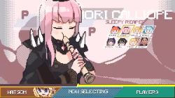 2girls akai_haato animated apex_legends ashes character_name character_select chef_hat enma-chan flute gawr_gura gawr_gura_(1st_costume) gradient_hair green_hair hat holding holding_scythe hololive hololive_english instrument mori_calliope mori_calliope_(1st_costume) multicolored_hair multiple_girls music ninomae_ina&#039;nis ninomae_ina&#039;nis_(1st_costume) orange_hair parody pixel_art playing_instrument recorder ronin_(zeth_total) scythe takanashi_kiara takanashi_kiara_(1st_costume) tiara transformation typo v veil video virtual_youtuber watson_amelia watson_amelia_(1st_costume) yagoo