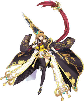 1girl black_robe blue_eyes breasts brown_hair choukou_(alicesoft) choukou_sennin_haruka choukou_taisen_escalation_heroines full_body highres large_breasts leg_up looking_at_viewer official_art onigirikun open_clothes open_robe robe rope rope_belt short_hair smile takamori_haruka