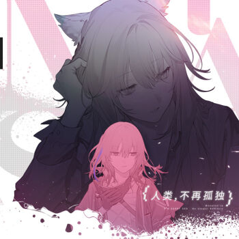 2girls album_cover black_gloves copyright_name cover duoyuanjun girls&#039;_frontline gloves hat long_hair mask multicolored_hair multiple_girls official_art open_mouth persica_(girls&#039;_frontline) pink_hair purple_eyes st_ar-15_(girls&#039;_frontline) st_ar-15_(mod3)_(girls&#039;_frontline)