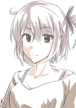 Rule 34 | 1girl, absurdres, breasts, brown eyes, brown hair, brown shirt, closed mouth, collarbone, commentary request, etou kanami, hair between eyes, highres, looking at viewer, mashitono desu, medium breasts, one side up, shirt, short hair, sidelocks, simple background, sketch, solo, strap, toji no miko, upper body, white background