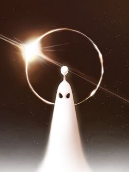 Rule 34 | 1other, arms at sides, eclipse, faceless, facing viewer, halo, houseki no kuni, lens flare, phosphophyllite (10000), sky, snali3151, solo, star (sky), starry sky, sun, white halo