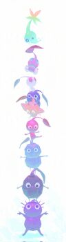 Rule 34 | absurdres, blue background, blue pikmin, cosplay, crying, full body, glow pikmin, gradient background, highres, ice pikmin, leaf, looking at another, looking down, looking up, nintendo, no humans, pikmin (creature), pikmin (series), pikmin 1, pikmin 2, pikmin 3, pikmin 4, purple pikmin, red pikmin, rock pikmin, standing, standing on person, white pikmin, winged pikmin, yellow pikmin (cosplay), yu pikmin