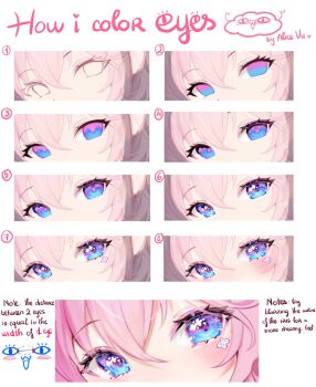 1girl alice_vu artist_name blue_eyes blush check_copyright close-up commentary copyright_request english_commentary english_text eyelashes eyeshadow facial_tattoo flower_tattoo hair_between_eyes highres how_to makeup numbered original pink_eyeshadow pink_hair sequential tattoo