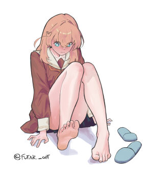 Rule 34 | 1girl, absurdres, barefoot, blonde hair, blue eyes, blush, feet, futsie, highres, hinoshita kaho, link! like! love live!, long hair, love live!, shoes, slippers, soles, toes, unworn shoes, unworn slippers