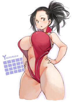 1girl black_hair boku_no_hero_academia breasts large_breasts leotard long_hair sachito thick_thighs thighs yaoyorozu_momo