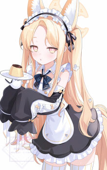 1girl animal_ear_fluff animal_ears bare_shoulders blonde_hair blue_archive blush breasts dress flower forehead fox_ears hair_flower hair_ornament halo highres long_hair looking_at_viewer nima_(niru54) parted_bangs seia_(blue_archive) sidelocks small_breasts solo tail yellow_eyes