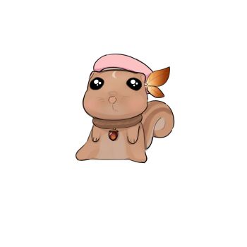 ayunda_risu ayunda_risu_(squirrel) beret chibi commentary english_commentary fur_collar hat highres hololive hololive_indonesia looking_at_viewer no_humans pink_hair simple_background squirrel white_background yuyu5x