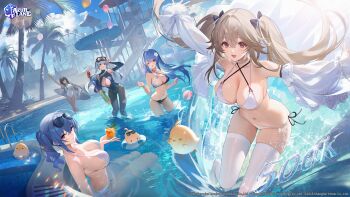 5girls adjusting_goggles ahoge amusement_park anchorage_(azur_lane) anchorage_(dolphins_and_swim_lessons)_(azur_lane) asymmetrical_hair aviator_sunglasses azur_lane ball balloon beachball bikini black_bikini black_bow black_hair black_pantyhose black_wetsuit blue_hair blush bodysuit bow breasts brown_hair choker cleavage cleavage_cutout closed_mouth clothing_cutout competition_swimsuit copyright_name criss-cross_halter cropped_jacket crossed_bangs cup dark-skinned_female dark_skin diving_mask diving_mask_on_head diving_suit drink drinking_glass enterprise_(azur_lane) enterprise_(diving_under_blue_skies)_(azur_lane) eyewear_on_head feet_out_of_frame ferris_wheel flower frilled_sleeves frills glint goggles goggles_on_head grey_hair guest_art hair_bow hair_flower hair_ornament halterneck helena_(azur_lane) helena_(shimmering_triangle_wave)_(azur_lane) highres holding holding_cup holding_drink holding_surfboard holding_water_gun huge_ahoge jacket kexue lace-trimmed_sleeves lace_trim large_breasts lens_flare logo long_hair looking_at_viewer manjuu_(azur_lane) medium_hair milestone_celebration multiple_girls northampton_(azur_lane) northampton_ii_(azur_lane) northampton_ii_(swimming_star)_(azur_lane) o-ring o-ring_bikini official_alternate_costume official_alternate_hairstyle official_art one-piece_swimsuit open_clothes open_jacket open_mouth outstretched_arms palm_tree pantyhose partially_submerged pool purple_eyes red_eyes scuba_gear second-party_source side-tie_bikini_bottom side_ponytail sideboob sitting skindentation smile splashing split-color_clothes st._louis_(an_afternoon_on_the_lido_deck)_(azur_lane) st._louis_(azur_lane) standing sunglasses surfboard swim_goggles swimsuit thighhighs torn_clothes torn_pantyhose tree twintails wading water_gun water_slide watermark waving wetsuit white_bikini white_choker white_jacket white_one-piece_swimsuit white_thighhighs