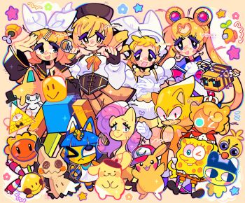 2others 5boys 6+girls absolutely_everyone among_us animal animal_crossing ankha_(animal_crossing) annotation_request bee bee_(minecraft) bill_cipher bird_girl bishoujo_senshi_sailor_moon bug cat_girl chica chingling color_connection commentary cookie_run cookie_run:_kingdom crewmate_(among_us) crossover custard_cookie_iii dead_body_(among_us) dog_boy english_commentary everyone five_nights_at_freddy&#039;s five_nights_at_freddy&#039;s_1 fluttershy furry furry_female furry_male gen_1_pokemon gen_3_pokemon gen_4_pokemon gen_7_pokemon gravity_falls hat hedgehog_boy highres insect jack0ran jirachi kagamine_rin legendary_pokemon magical_girl mahou_shoujo_madoka_magica makihatayama_hana mametchi mimikyu minecraft minecraft_(style) multiple_boys multiple_crossover multiple_girls multiple_others my_little_pony my_little_pony:_friendship_is_magic mythical_pokemon nintendo noob_(roblox) ojamajo_doremi pikachu plants_vs._zombies pokemon pokemon_(creature) pompompurin pony_(animal) prince roblox sailor_moon sanrio sonic_(series) sonic_the_hedgehog spongebob_squarepants spongebob_squarepants_(series) sunflower_(plants_vs._zombies) super_sonic tamagotchi tamagotchi_(creature) tomoe_mami tomoe_mami_(magical_girl) vocaloid yellow_(among_us) yellow_theme
