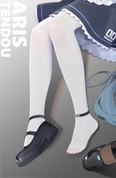 1girl aris_(blue_archive) aris_(maid)_(blue_archive) black_shoes blue_archive character_name chinese_commentary commentary_request feet highres left_shoe_removed lower_body mary_janes official_alternate_costume painterliuhao pantyhose shoes single_shoe solo toes white_pantyhose