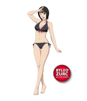 1girl barefoot black_eyes black_hair bra breasts feet leozurcxxx naruto_(classic) naruto_(series) open_mouth panties shizune_(naruto) short_hair solo swimsuit toes transparent_background underwear