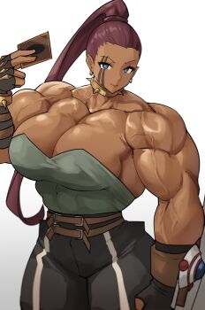 Rule 34 | 1girl, absurdres, biceps, breasts, collar, dark-skinned female, dark skin, highres, large breasts, musctonk, muscular, muscular female, ponytail, shiny skin, spiked collar, spikes, tania (yu-gi-oh!), thick thighs, thighs, yu-gi-oh!, yu-gi-oh! gx