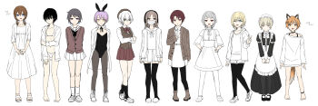 6+boys :d ;d absurdres androgynous animal_ear_hairband animal_ears anklet apron arm_at_side arms_at_sides arms_behind_back barefoot beret bikini black_dress black_eyes black_hair black_hairband black_leotard black_neckerchief black_pantyhose black_ribbon black_socks black_thighhighs blonde-haired_boy_(sunaba_(nczd5875)) blonde_hair blue_eyes boots bow bowtie bra bra_peek braid bright_pupils brown_cardigan brown_eyes brown_hair brown_shoes bulge cable_knit cardigan character_request closed_mouth collarbone collared_shirt colored_inner_hair commentary_request crossdressing crossdressing_(mtf) crossed_arms detached_collar dot_mouth dot_nose dress elf elf_boy_(sunaba_(nczd5875)) fake_animal_ears fox_boy fox_boy_(sunaba_(nczd5875)) fox_ears fox_tail frilled_apron frilled_headwear frills full_body geki_(sunaba_(nczd5875)) green_eyes grey-haired_boy_(sunaba_(nczd5875)) grey_eyes grey_hair hair_between_eyes hair_bow hair_ornament hairband hairclip hand_on_own_arm hand_up hands_on_own_hips hands_up hat headphones high-waist_skirt highres jacket jewelry juliet_sleeves leotard long_sleeves looking_at_viewer low_twintailed_boy_(sunaba_(nczd5875)) low_twintails maid maid_apron male_focus male_maid male_playboy_bunny mask medium_hair micro_bikini mob_cap mouth_mask multicolored_hair multiple_boys multiple_hair_bows multiple_traps neck_ribbon neckerchief one_eye_closed open-toe_shoes open_cardigan open_clothes open_jacket open_mouth open_shirt orange_eyes orange_hair orange_tail original own_hands_together panties pantyhose parallel_hairclips parted_lips partial_commentary partially_colored pink_cardigan pink_eyes pleated_skirt pointy_ears puffy_sleeves purple_hair purple_hair_boy_(sunaba_(nczd5875)) rabbit_ear_hairband rabbit_ears red-haired_boy_(sunaba_(nczd5875)) red_eyes red_hair ribbon school_uniform see-through_clothes see-through_dress shirt shoes short_hair shorts simple_background single_bare_shoulder skirt slippers smile sneakers socks standing sunaba_(nczd5875) surgical_mask sweater swimsuit tail teeth thighhighs toes translated trap twin_braids twintails underwear upper_teeth_only v vest white-haired_boy_(sunaba_(nczd5875)) white_background white_bow white_bowtie white_panties white_pupils white_socks yellow_eyes