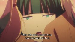 3girls animated anime_screenshot black_hair blonde_hair blue_eyes blush breasts cleavage closed_eyes collarbone drunk grabbing_another&#039;s_breast groping highres hououji_akane medium_breasts megami_no_cafe_terrace multiple_girls one_eye_closed ono_shiragiku short_hair sound subtitled tagme tsukishima_riho twintails video yellow_eyes