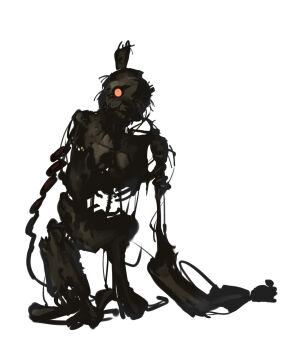Rule 34 | 1boy, bone, commentary request, damaged, decay, five nights at freddy's, five nights at freddy's 3, full body, highres, horror (theme), kawarayane, kneeling, rotting, simple background, solo, springtrap, white background