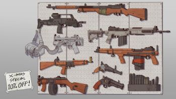 Rule 34 | absurdres, ammunition chute, assault rifle, backpack, bad gun anatomy, bag, battle rifle, chiappa firearms, chiappa rhino, drum magazine, english text, fn-49, grey background, gun, h&amp;k g36, handgun, hat legs, highres, jungle style, light machine gun, low bore axis revolver, m14, m1941 johnson rifle, machine gun, magazine (weapon), no humans, original, ppsh-41, revolver, rifle, submachine gun, ventilation rib, weapon, weapon focus, weapon request, witness holes