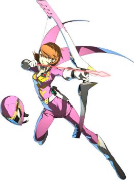 Rule 34 | 1girl, boots, bow (weapon), brown eyes, brown hair, earrings, full body, gloves, highres, jewelry, miniskirt, official art, oribe hanako, pantyhose, persona, persona 3, persona 4: the ultimate in mayonaka arena, persona 4: the ultimax ultra suplex hold, phoenix ranger featherman, pink pantyhose, pink skirt, short hair, simple background, skirt, solo, takeba yukari, third-party source, tokusatsu, transparent background, weapon, white gloves