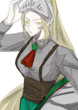 1girl blonde_hair breasts closed_mouth fire_emblem fire_emblem_engage high_ponytail highres jade_(fire_emblem) long_hair looking_at_viewer machi_yu medium_breasts nintendo ponytail sidelocks solo very_long_hair yellow_eyes