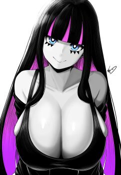 blue_eyes breasts cleavage hanging_breasts huge_breasts lughost overflowing panty_&amp;_stocking_with_garterbelt skindentation stocking_(psg) veins veiny_breasts