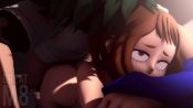 1boy 1girl 3d animated artist_name ass boku_no_hero_academia bottomless brown_eyes brown_hair greatm8 green_hair hetero hugging_object lying midoriya_izuku moaning nude on_stomach pillow pillow_hug pillow_princess prone_bone sex sex_from_behind shirt short_hair sound uraraka_ochako video white_shirt