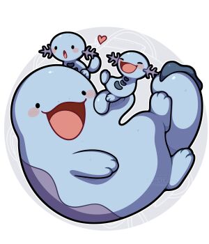 absurdres animal_focus black_eyes blush closed_eyes evolutionary_line gen_2_pokemon heart highres nintendo no_humans open_mouth pokemon pokemon_(creature) pokemon_focus quagsire sevi_(seviyummy) smile solid_circle_eyes tail wooper