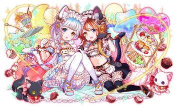 2girls alternate_costume alternate_hairstyle amulet animal_ear_fluff animal_ears anime_coloring apron aqua_bow aqua_dress aqua_eyes aqua_gemstone aqua_hair aqua_ribbon aqua_shoes aqua_sleeves armband artist_request baby_animal balloon bandeau bare_shoulders beads bell bid_(clothes) black_armband black_bandeau black_bow black_cat black_collar black_gloves black_headband black_ribbon black_tail black_thighhighs blonde_hair bloomers blueberry blush bow bracelet braid braided_ponytail breasts buttons candy cat cat_ears cat_tail character_name checkerboard_cookie chocolate chocolate-covered_food chocolate_heart chocolate_strawberry chocolate_syrup clenched_hand collar colored_inner_animal_ears cookie crash_fever crescent crescent_balloon cupcake detached_sleeves double-breasted dress enmaided floating floating_object food footwear_bow frilled_apron frilled_bandeau frilled_collar frilled_dress frilled_headband frilled_pillow frilled_thighhighs frills fruit full_body galilei_(crash_fever) galileo_(crash_fever) game_cg gem glove_bow gloves gold_buttons gold_trim green_eyes hair_between_eyes hair_ornament head_tilt headband heart heart-shaped_food heart-shaped_pillow heart_balloon heart_print hexagram holding_hands horizontal-striped_bow ice_cream ice_cream_float jewelry jingle_bell kitten knees_together_feet_apart lace-trimmed_armband lace-trimmed_footwear lace-trimmed_sleeves lace_trim lettuce light_brown_hair long_hair low-braided_long_hair low-tied_long_hair macaron maid maid_apron maid_headdress medium_breasts midriff multicolored_hair multiple_girls name_tag neck_bell number_print numbered octagram official_alternate_hairstyle official_art open_mouth orange_(fruit) orange_outline orange_slice outline paw_pose petticoat pillow pink_bow pink_collar pinstripe_bow pinstripe_ribbon plate pocky pom_pom_(clothes) pom_pom_hair_ornament puffy_short_sleeves puffy_sleeves purple_eyes purple_hair purple_ribbon red_bow red_outline ribbon sailor_collar sandwich shoes short_hair short_hair_with_long_locks short_sleeves side_braid side_ponytail sitting sleeve_cuffs solo sparkle spoon square square_print star-shaped_cookie star-shaped_food star_(symbol) star_balloon star_button star_ornament strappy_heels strawberry strawberry_slice striped_bow striped_pillow tachi-e tail tail_bow tail_ornament teardrop-shaped_gem teeth thighhighs third-party_source tomato transparent_background tray two-tone_hair underwear upper_teeth_only vertical-striped_pillow vertical-striped_ribbon very_long_hair waffle whipped_cream white_background white_bloomers white_cat white_chocolate white_headdress white_sailor_collar white_thighhighs yellow_eyes yokozuwari